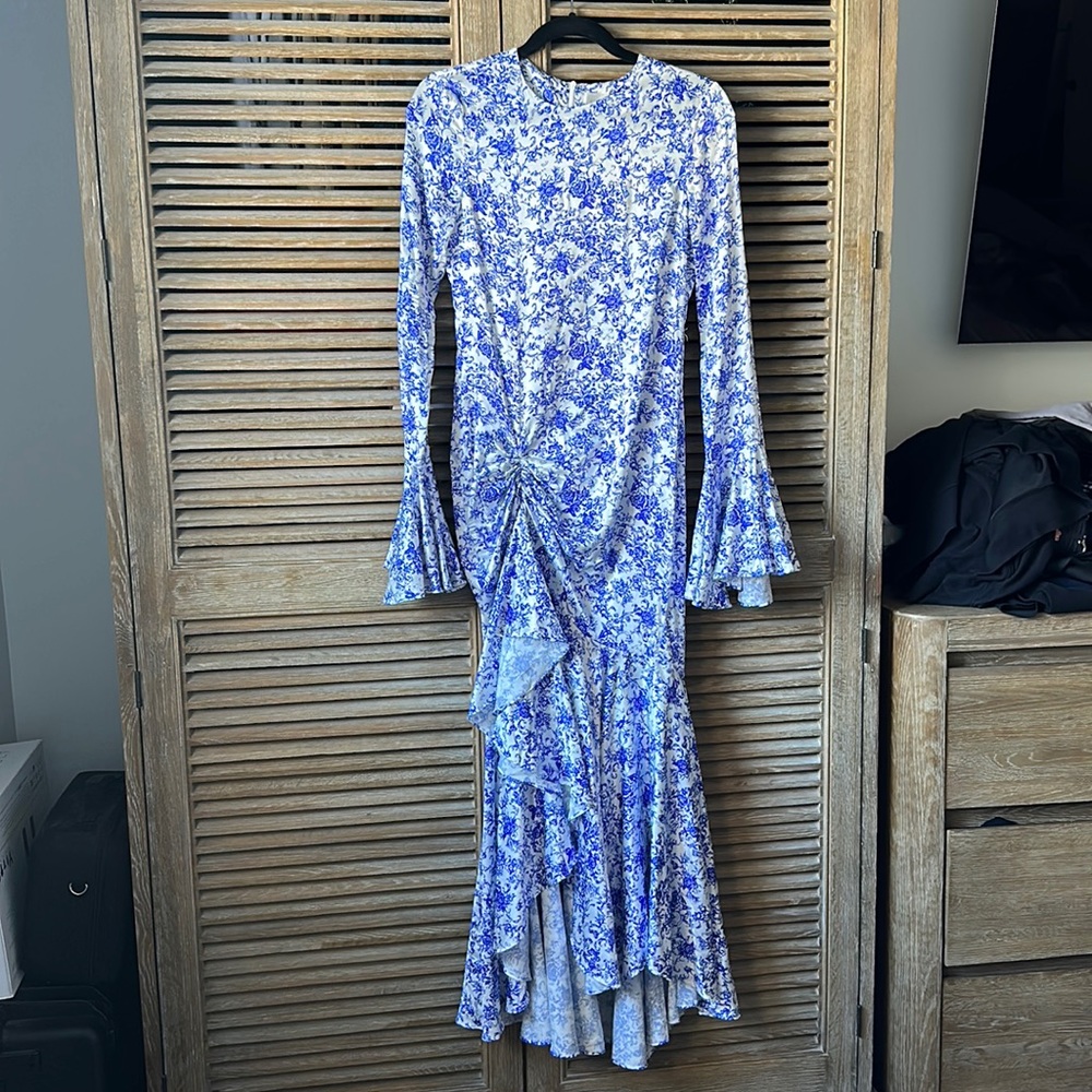 Caroline constas Monique draped stretch-silk charmeuse midi dress size M